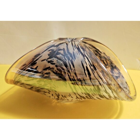 Murano Hand Blown Folded Glass Centerpiece Bowl 9 1/2" x  5 1/2" - Picture 11 of 12